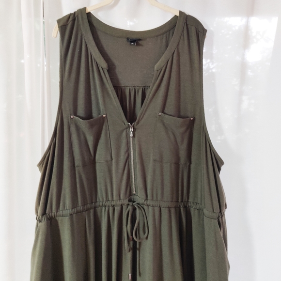 Torrid Olive Green Jersey Zip Front Drawstring Knee Length Dress Stretchy Size 5 - Picture 3 of 8